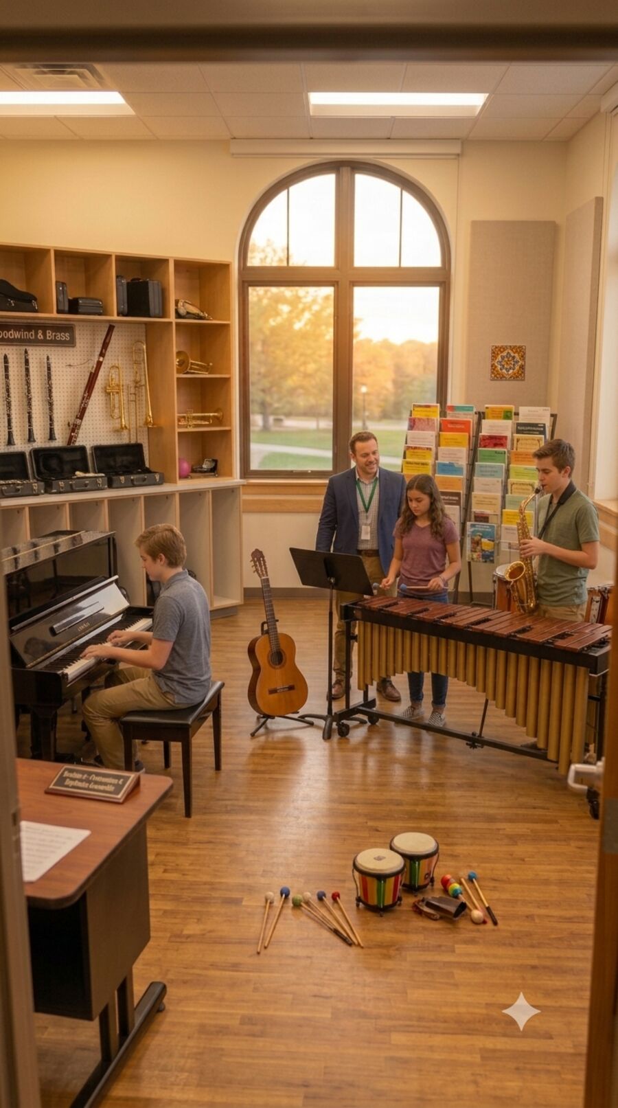 Alumnos de la Escuela de Música tocando instrumentos de percusión