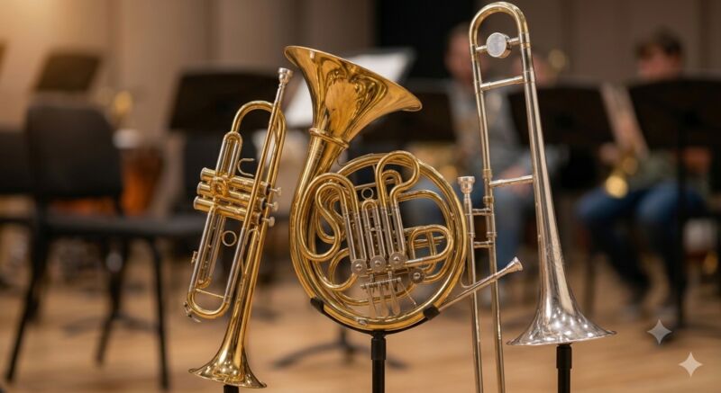 Trompeta, trompa y trombón